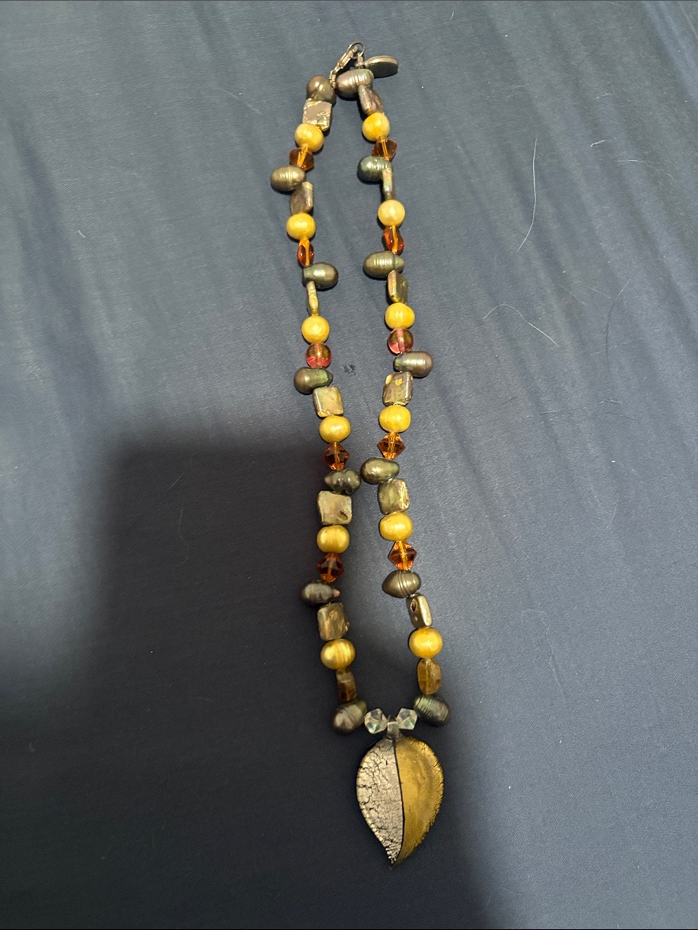 Handcrafted Yellow and Gold Leaf Pendant Necklace